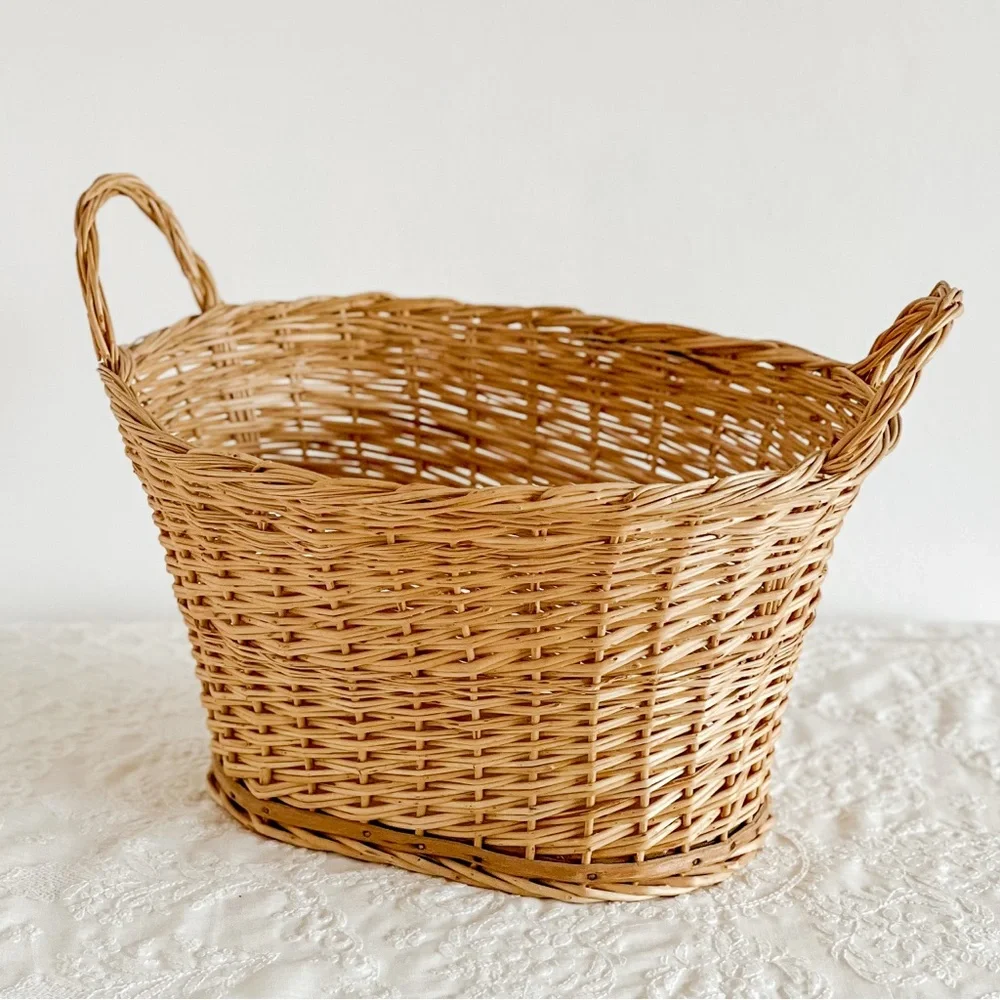 Vintage Basket with Wood Bottom and Nails
